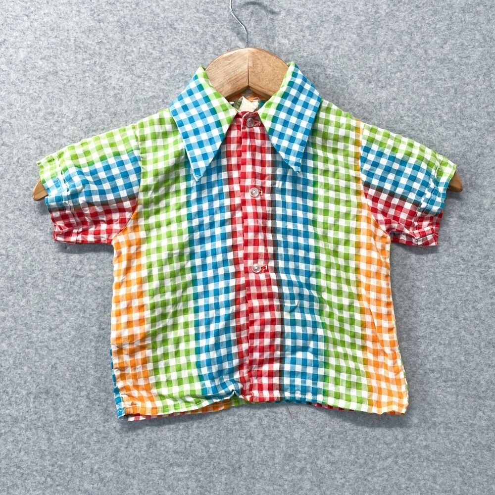 Rare Find Vintage Toddler 70s Gingham Plain Button Down Size 2Tish (see photos)